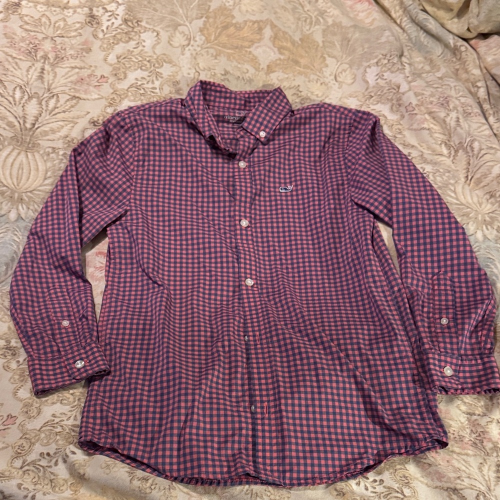Boys Vineyard Vines Kids Purple and Blue Checkered Shirt 8/10